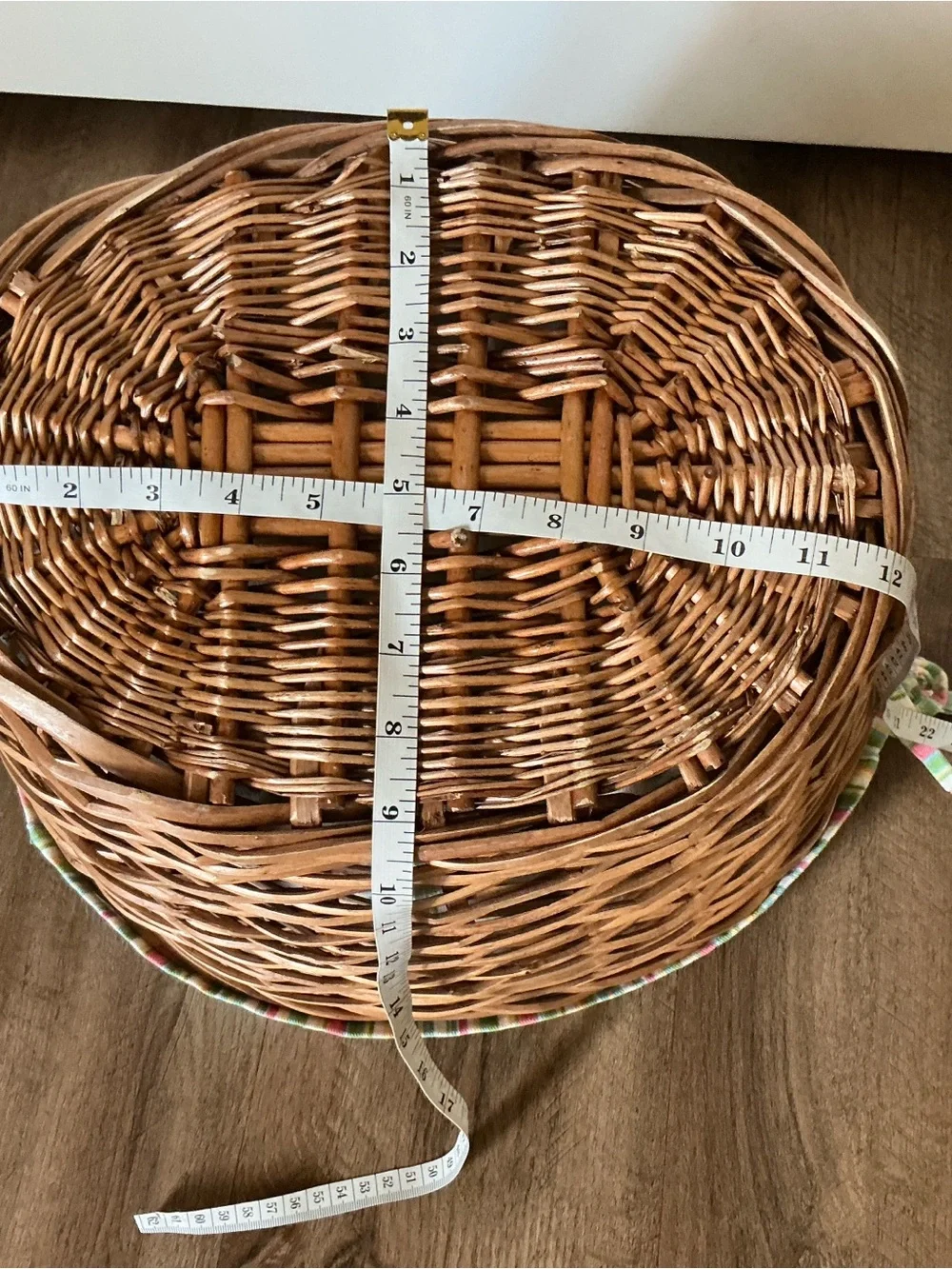 Vintage Basket Wicker with Striped Cotton Liner Beach Launder